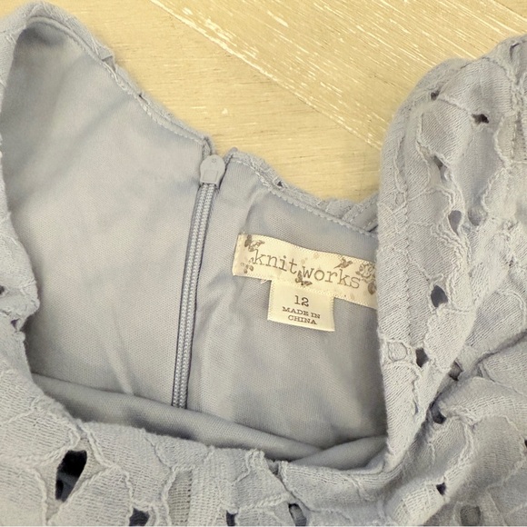 Knitworks One-Shoulder Lace Kids Dress in Light Blue - Picture 4 of 6